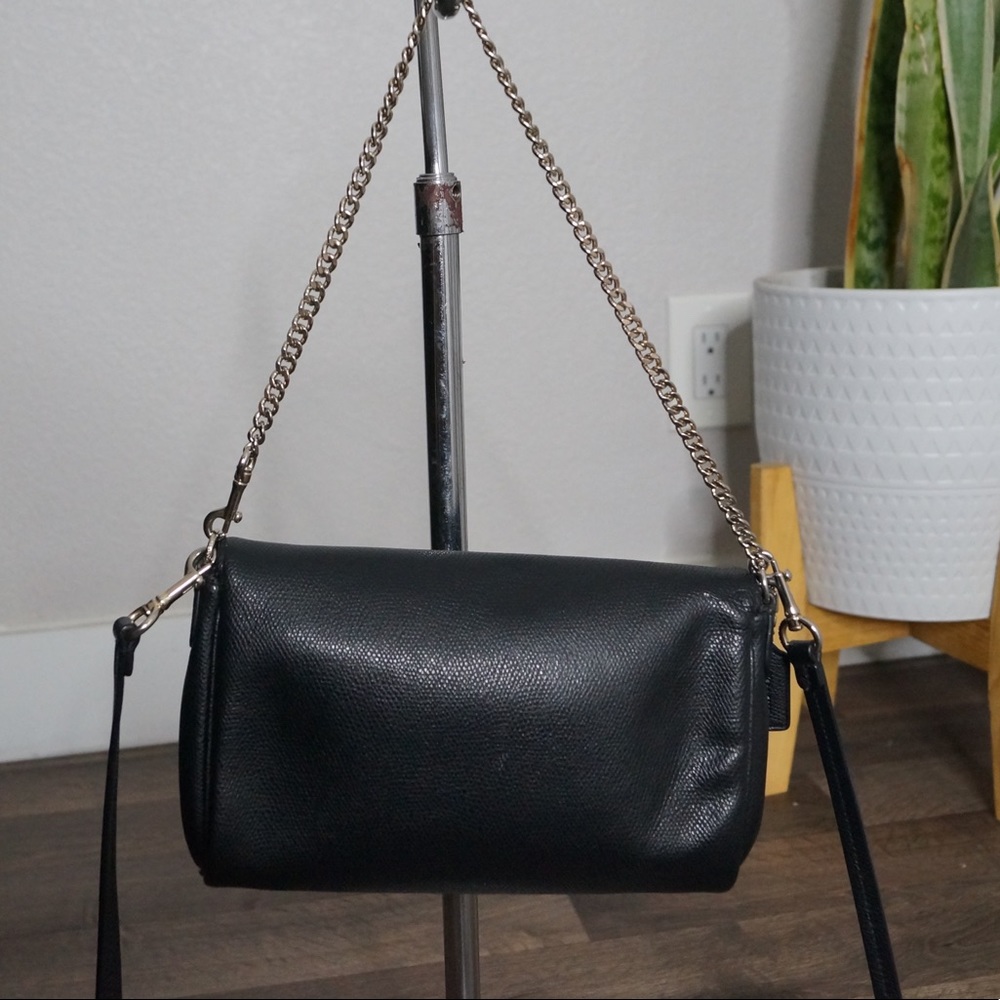 Coach Black Leather Chain Strap Convertible Shoulder Bag Crossbody - Picture 3 of 14
